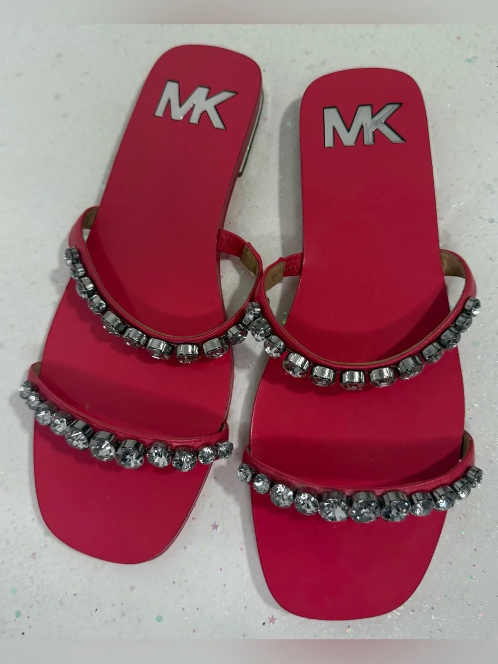 Michael Kors Hot Pink Jeweled Slide Sandals Sz 8